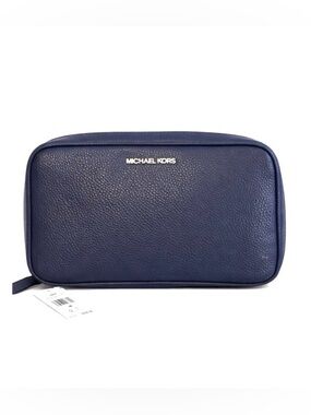 Michael Kors Navy Pebbled Leather Toiletry / Travel Pouch NWT RETAIL $228